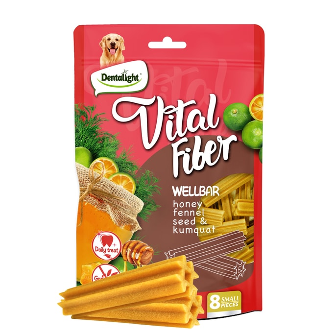 美国 Dentalight - Vital Fiber Wellbar 狗狗磨牙棒超级尖头毛帮助清洁牙菌斑和牙垢不含人工成分8支装80克