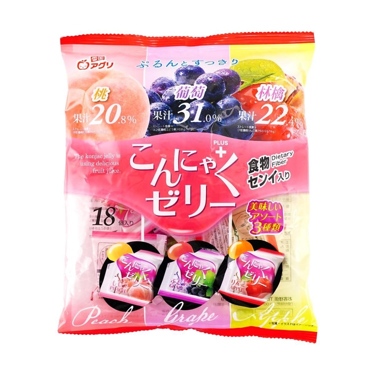 YUKIGUNI AGURI Konjac Jelly Mix Grape+Peach+Apple Flavor, 10.15 oz