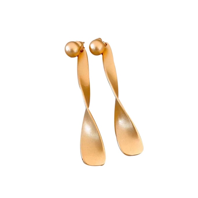  Fancy Jasmine 【情人節必選禮物】S波紋金色 法式長款 冷淡風扭曲螺旋金色耳環 圓臉顯臉瘦長 歐美風格磨砂質感 輕奢高級感 1對 【附贈Facny Jasmine高端抽拉懸浮首飾盒】