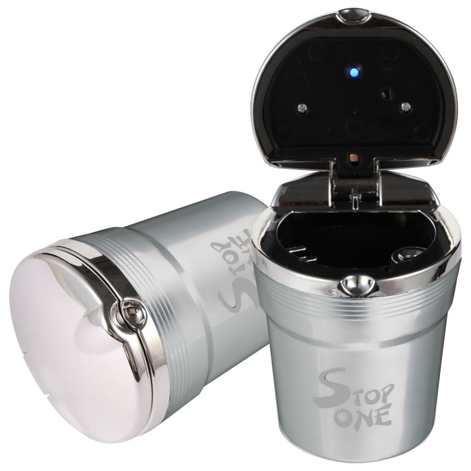 STOP ONE CA-511 带盖和LED的便携式汽车烟灰缸 由阻燃聚丙烯制成 耐高温 适用于汽车 室内或室外 银色