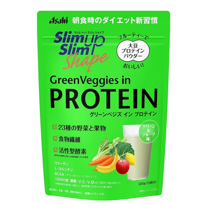 日本朝日ASAHI SLIM UP SLIM 大豆蛋白代餐粉 減肥瘦身粉 粉末型奶昔 蛋白粉 多種蔬菜口味 225g