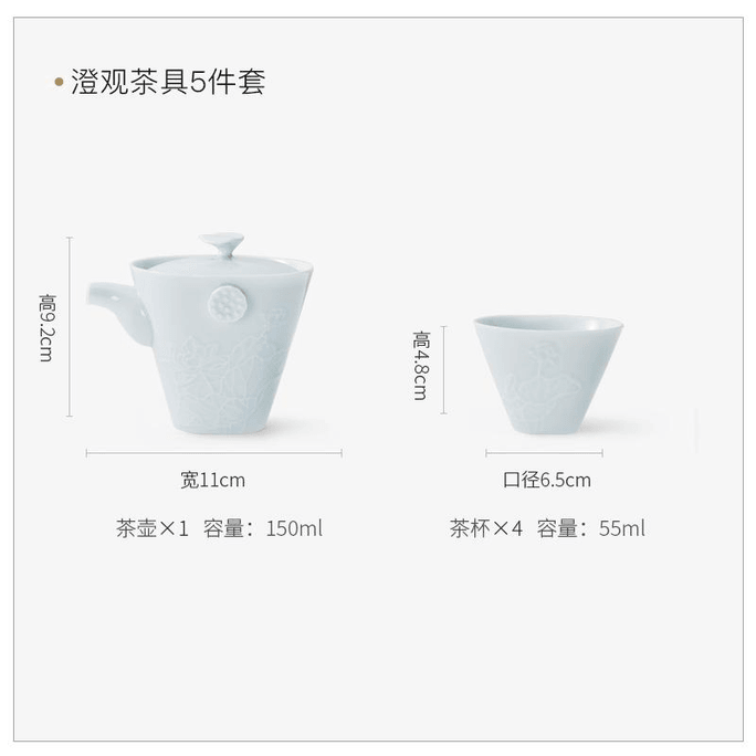 Huaguang Guocer Jingdezhen Porcelain Kungfu Tea Set, Including 1 Teapot And 4 Cups, 150ML