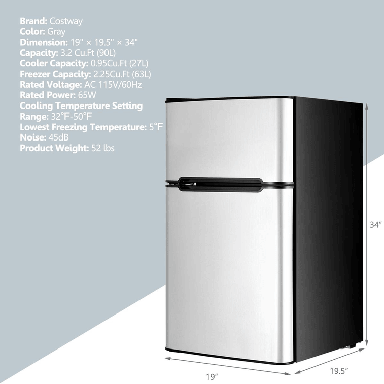 3.2 Cu Ft. Compact Stainless Steel Refrigerator-Gray 3