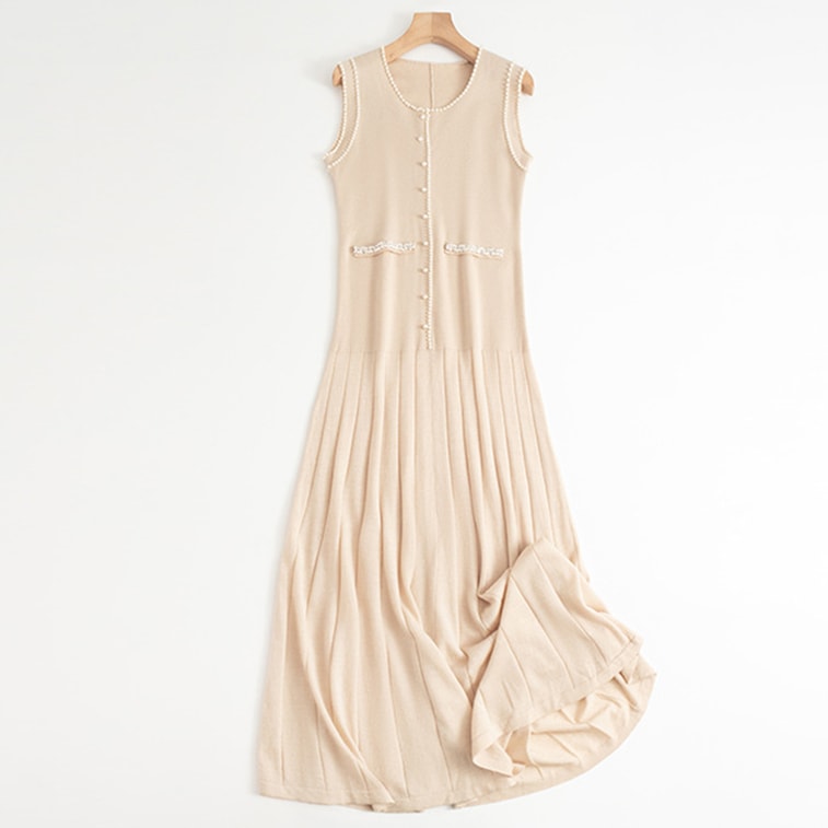 New Heavy Industry Dingzhu Xiaoxiangfeng Knitted Dress Sleeveless Vest Skirt Impression Rice L 6