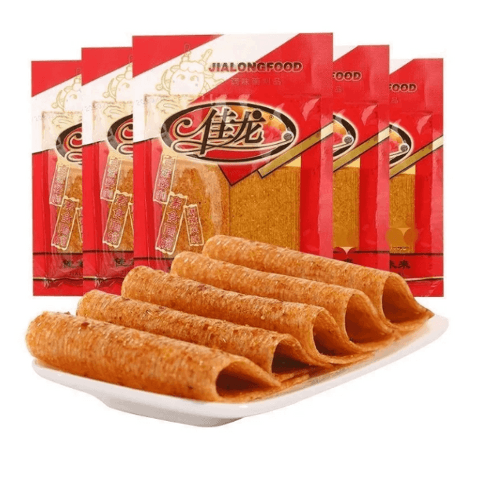 【中国直邮】 佳龙 素食面筋麻辣风味 8090后怀旧零食辣条辣皮辣丝 办公室零食 128g*5大袋