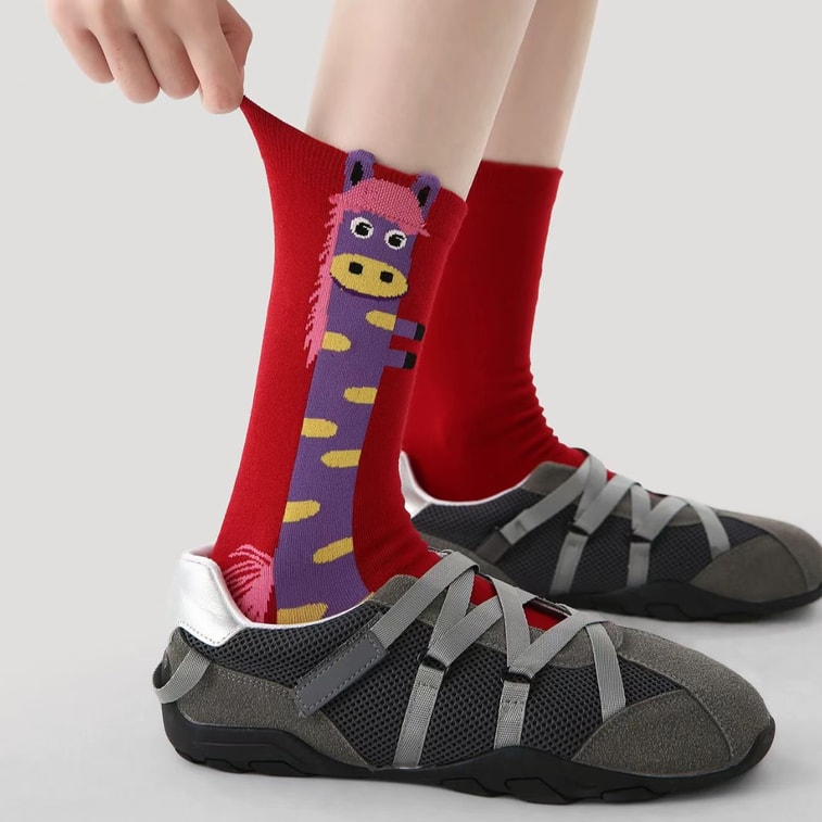  海藍星 2026春節 一馬當先 過年襪子大紅襪 舒適保暖長絨棉 長筒 三雙 3