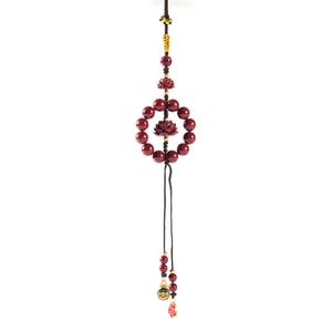 【Lotus Blessings】Cinnabar Lotus Car Hanging Ornament, Lotus-themed Rearview Mirror Pendant for Peace and Good Luck 43cm