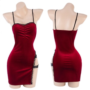 Sexy Lingerie Suspender High Waist Patent Leather Cheongsam Red One Size (no stockings)