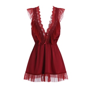 [중국에서 온 다이렉트 메일] Guiruo 섹시 딥 V 슬림 파자마 백리스 허리 서스펜더 나이트가운 홈복 블랙 원 사이즈