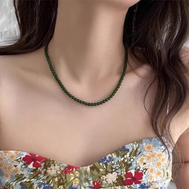 【中国直邮】 HSPM 新款新中式显白项链元宝扣锁骨链 玉髓串珠 4mm