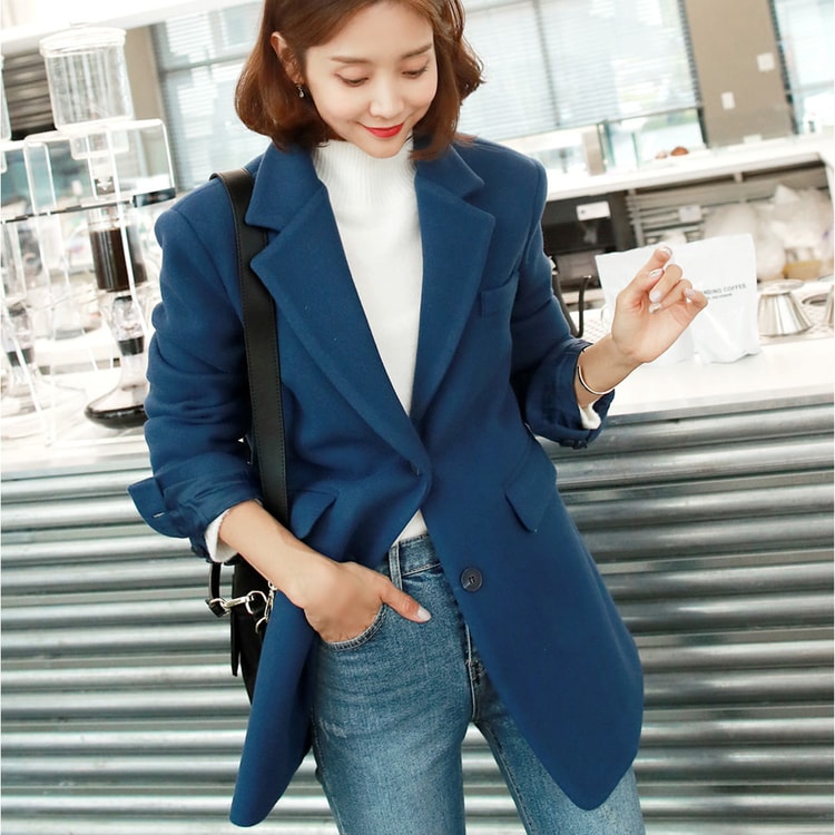 WINGS Oversized Single-Breasted Long Blazer #Galaxy Blue L(38-40) -  Yamibuy.com