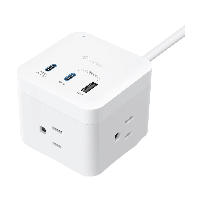 Power Strip with 3 Outlets, 2 USB C Ports - 5FT