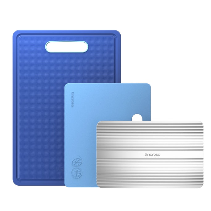 LINOROSO Cutting Boards for Kitchen with Defrosting Tray Set of 3Blue
