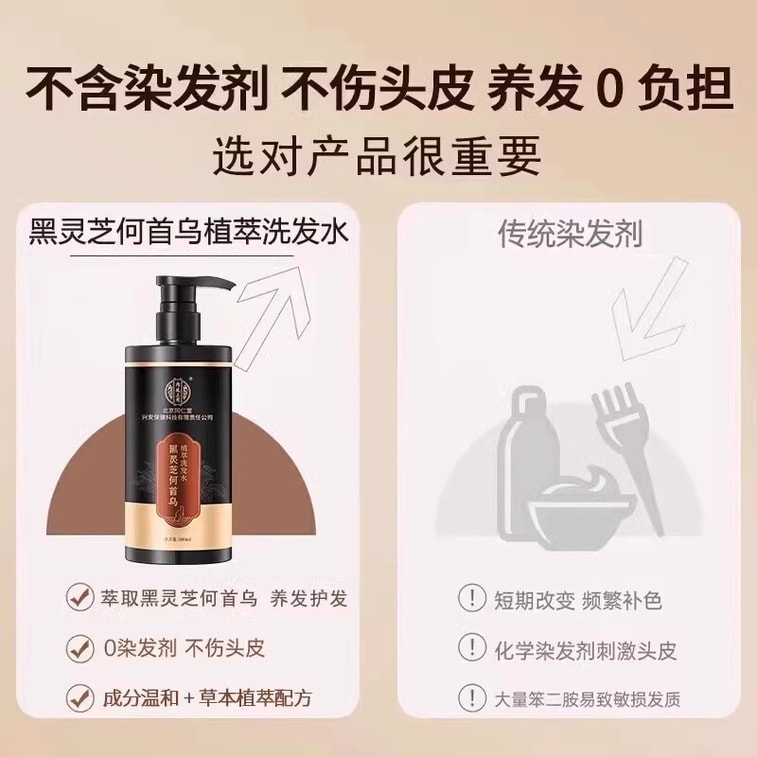 【中国直邮】 北京同仁堂 黑灵芝何首乌植萃洗发水洗发露 黑发根神器500ml 4
