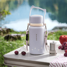 Cute Cat Insulated Water Bottle 35.5 fl oz for Tea Brewing Hot & Cold-Purple