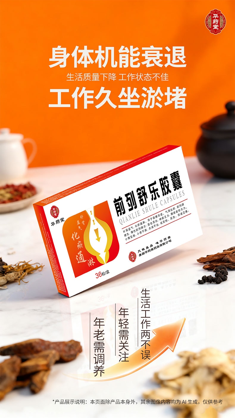 华药堂 前列舒乐胶囊 36粒/盒 补肾益气 呵护男性健康 改善前列腺炎 尿频尿急 排尿困难 腰膝酸软 夜尿增多