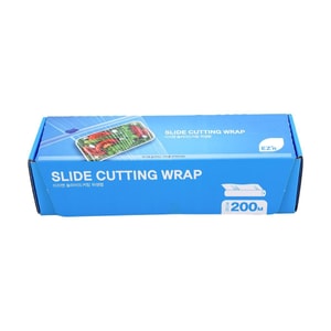 Slide Cutter Plastic Wrap, Food-Grade Safety, Sealed Fresh-Keeping, Built-In Cutter, 25cm×200cm