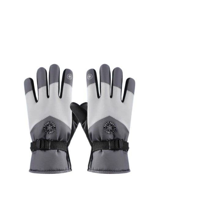 【中国直邮】 爪哇岛 触屏滑雪手套 防水加厚保暖 男女通用 一对灰白