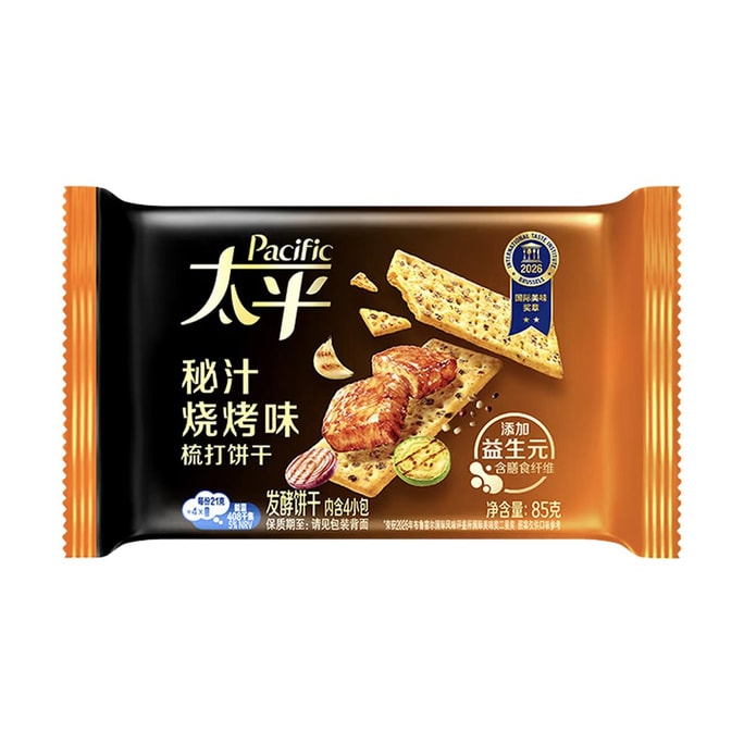 太平 秘汁燒烤味梳打餅乾 發酵餅乾 85g 【含益生元】【0反式脂肪酸】