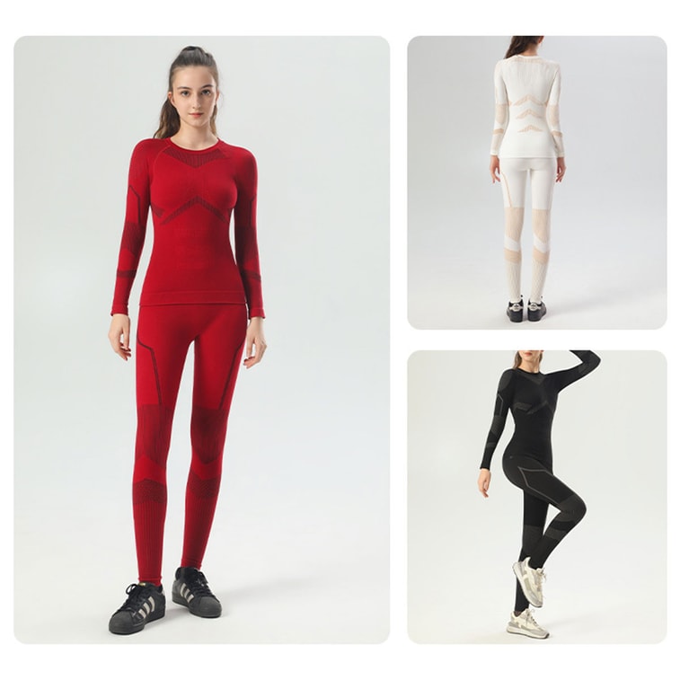 [Livraison directe depuis la Chine] HSPM Laine Mérinos Ski Séchage Rapide Respirant Anti-Odeur Sous-vêtement Thermique Confortable sans Couture pour Ski Entraînement Fitness Sport Ensemble Noir Or [Laine + Tencel] L/XL 4