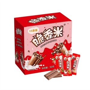 【中国直邮】 脆香米 草莓味巧克力 192g(16条)【酥脆米粒 香浓可可 酸甜草莓】脆米心休闲糖果小吃便携休闲零食