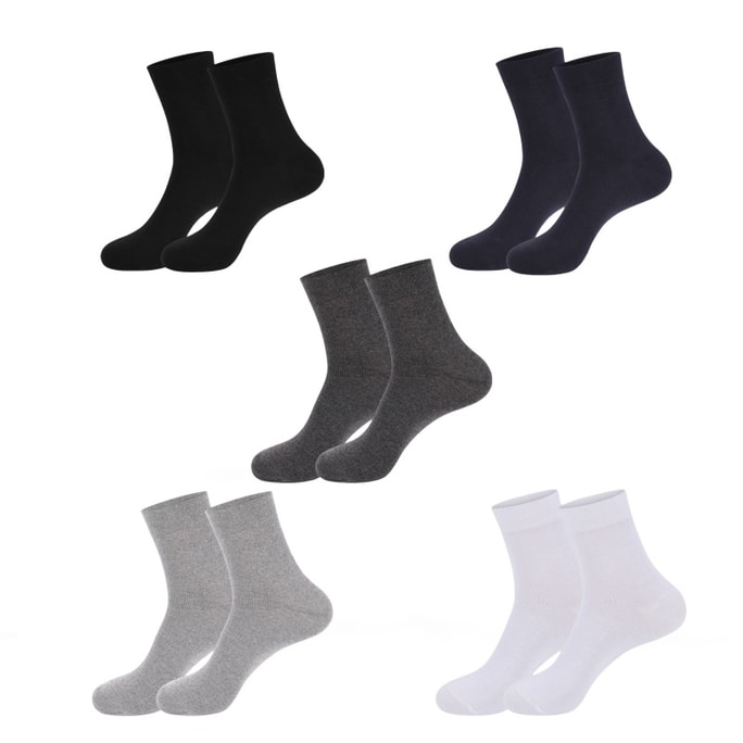 Business Men's Thin Mid Tube Anti Odor Sweat Absorbing Pure Cotton Socks Black+White+Dark Grey+Light Grey+Navy Blue