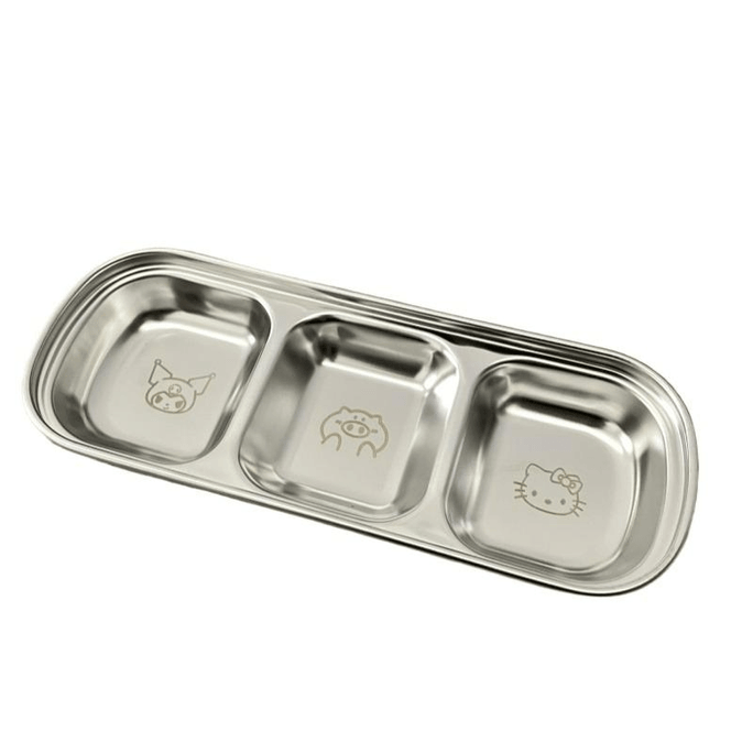 Stainless steel seasoning dish, three grid dipping dish, vinegar dish, 20.5 * 8 * 2.5cm * 1 piece