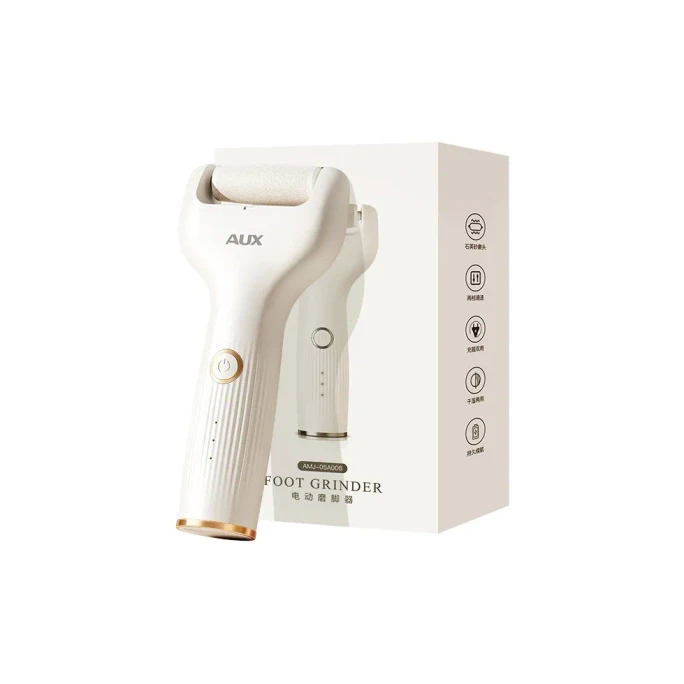 AMJ-05A006 Premium Electric Foot Callus Remover, Pearl White, 1 Piece – Includes Coarse/Medium/Fine 3 Roller Heads & 2 Adjustable Speed Levels