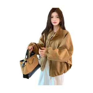 Stunning Jacket: Early Autumn New Short Retro Petite Brown Deer Fur Lined Motorbike Leather Jacket Khaki S