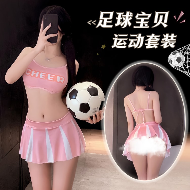 Sexy lingerie soccer cheerleader tracksuit, sexy mini skirt, revealing  buttocks, no need to take it off, 1-piece set