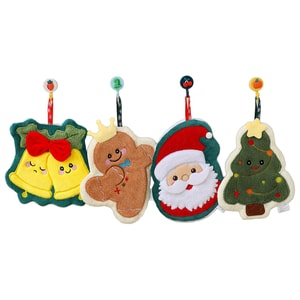 【中国直邮】 HSPM 擦手小毛巾高颜值珊瑚绒圣诞系列擦手巾可挂卡通家用擦手毛 (饼干人+圣诞老人+圣诞树+铃铛)4个组合