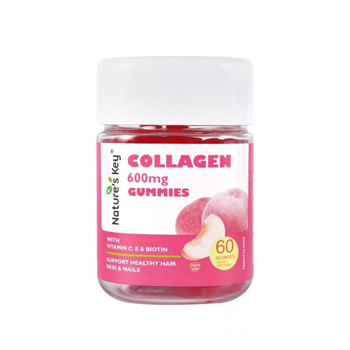 [중국에서 직접 우편 발송] American Key to Nature Collagen Gummies, 탄력 있고 탱탱한, 노화 방지 피부 비밀, 콜라겐 활력 가득, 복숭아 맛, 60캡슐/병