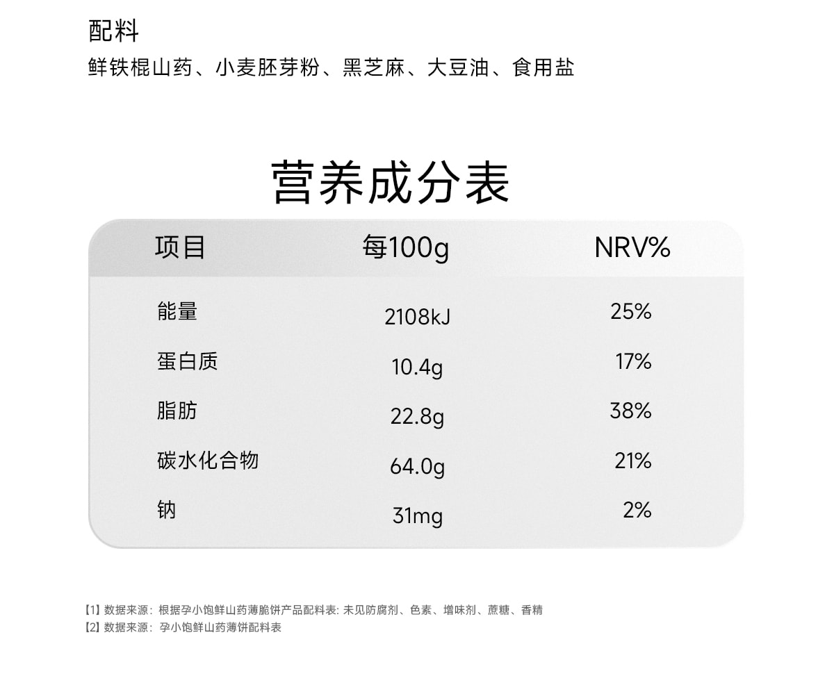 【中國直郵】 孕小飽 山藥芝麻薄餅 小吃營養孕期健康無添加蔗糖鐵棍300g/盒