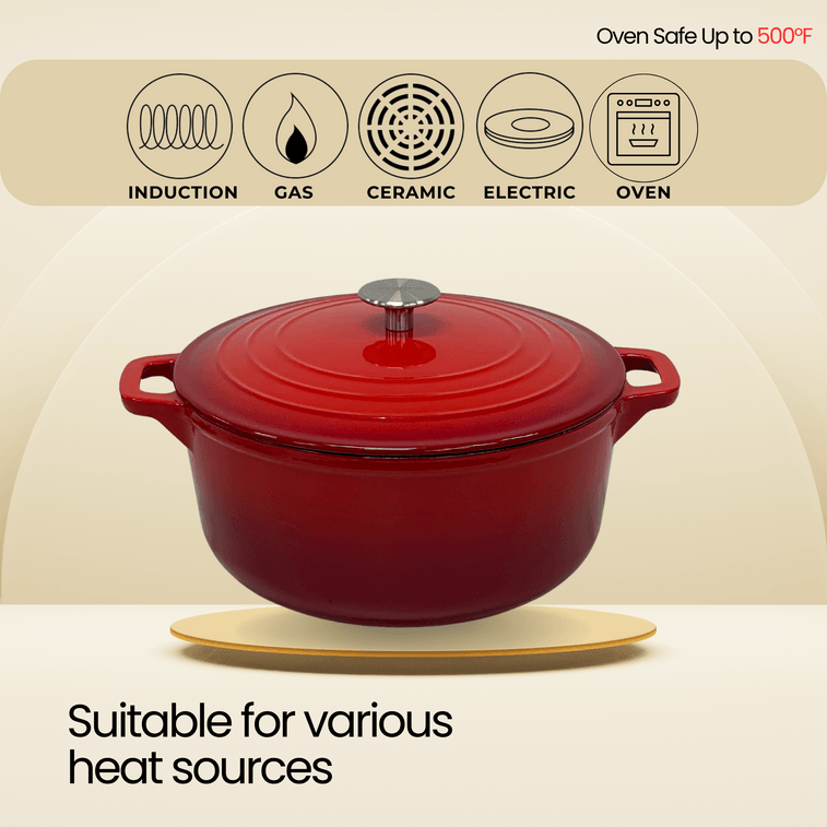 美國 西納蒙 鑄鐵琺瑯鍋27cm (6QT) 經典漸變紅 家用多功能燉盅燜燒煮燉煲鍋 天然微壓 細煮慢燉 不挑爐灶 6