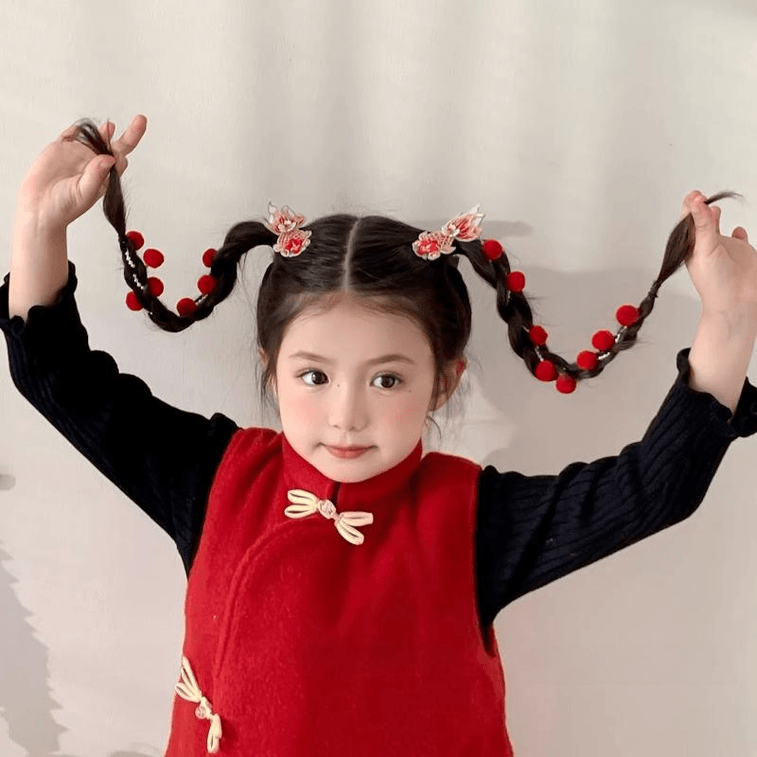 【中国直邮】 西坞 儿童新年红色头饰流苏毛球锦鲤发夹女童发饰金鱼流苏5*7.7cm*1对 3