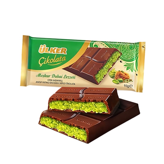 Dubai Chocolate Pistachios Jam Filled Chocolate Pure Cocoa Butter Milk Chocolate Healthy Snack 93g