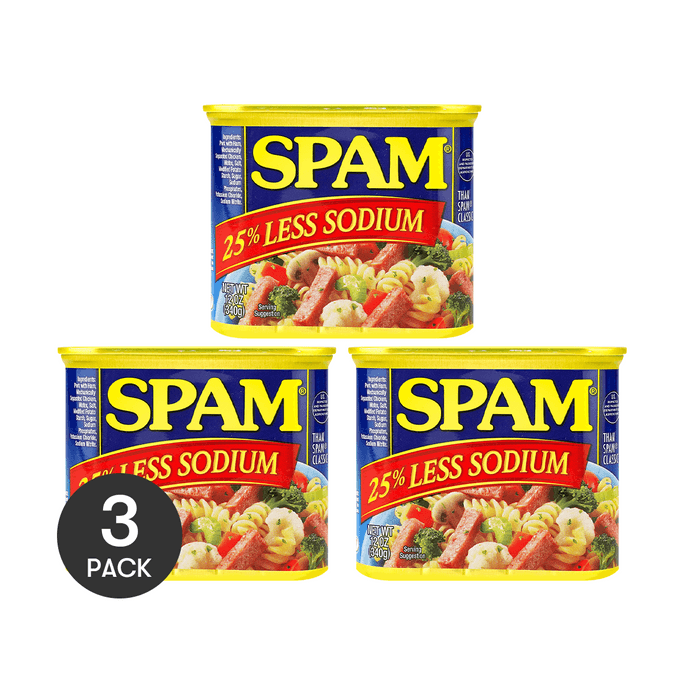 Luncheon Meat Ham,Low Sodium Spam - 25% Less Sodium, 12oz *3【3 Packs】