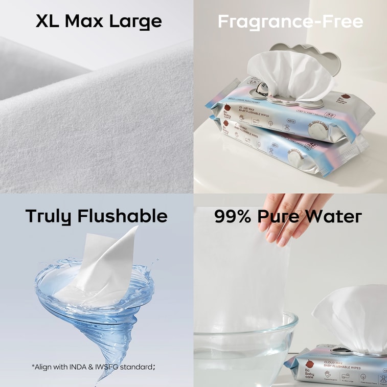 【美国直邮】 Bc Babycare 云柔婴儿可冲散湿巾 湿厕纸 42抽*3包 6