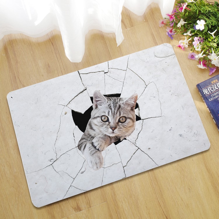 1pc Cartoon Lazy Cat Printed Pet Door Mat, Anti-slip & Water