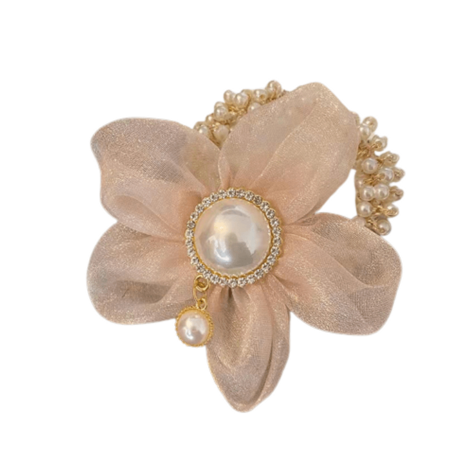 Pearl Hair Rope Pink Flowers