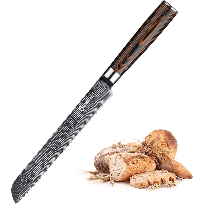 High Quality 8 Inch Vg10 67 Layers Damascus Steel Kitchen Knife Pakka Wood Handle Damascus Bread Knife