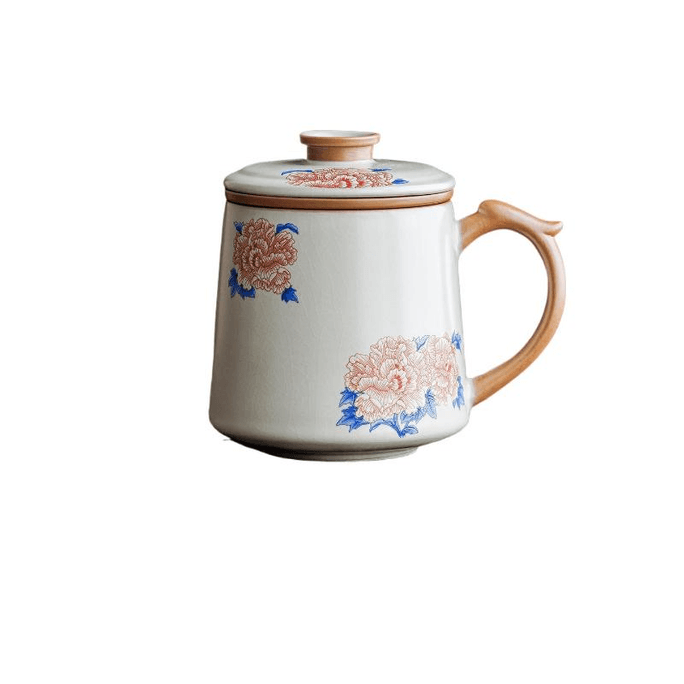 【中国直邮】 一品仟堂 汝窑泡茶杯分离高颜值陶瓷杯带盖 过滤杯 12*11厘米