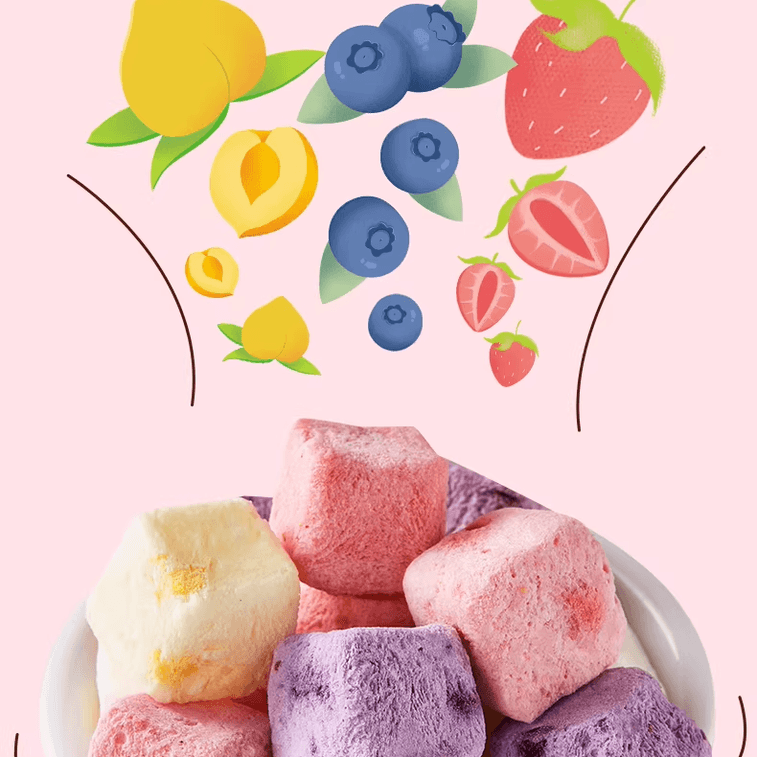 比比贊 凍乾優格塊網紅水果乾辦公室藍莓草莓小點心點心的休閒食品100g*1袋 3