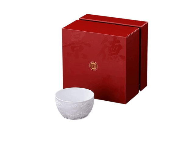 中国直送】景徳鎮製 手作り浮彫白磁茶碗／マスターカップ、万里の長城