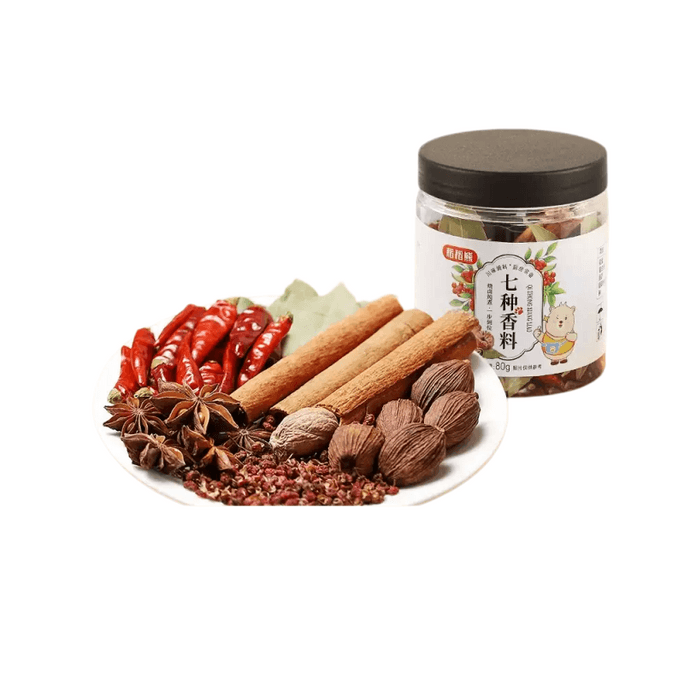 【中國直郵】 稻米熊 七種香料(桂皮八角大料花椒肉蔻乾辣椒香葉)鹵料調味80g*1罐