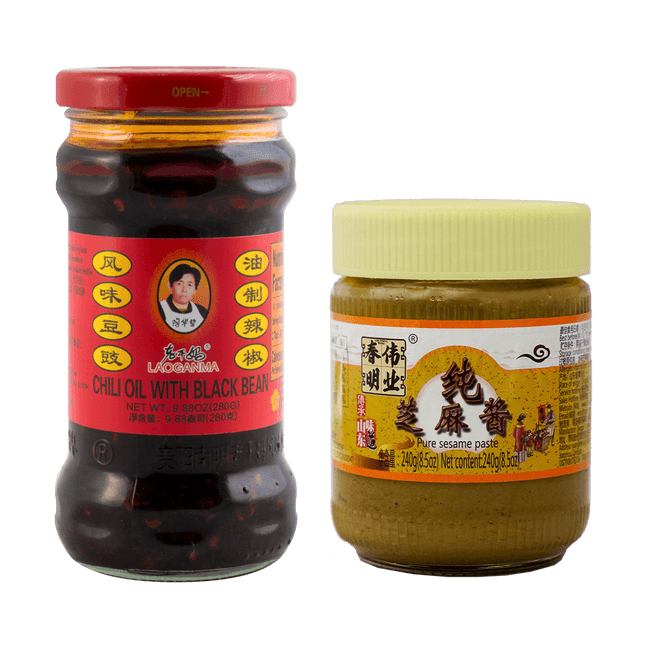 Chili Oil with Black Soybean in Jar 280g + Pure Sesame Paste 240g【Value Pack】【Spicy Hot Pot Sauce】