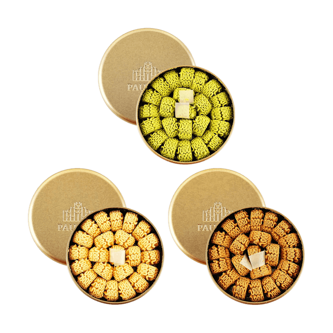 澳门PAUL KEI葡记 黄油小花曲奇饼干 原味+抹茶味+咖啡味 198g*3盒【3种口味组合装】 【澳门手信】【小红书人气曲奇】