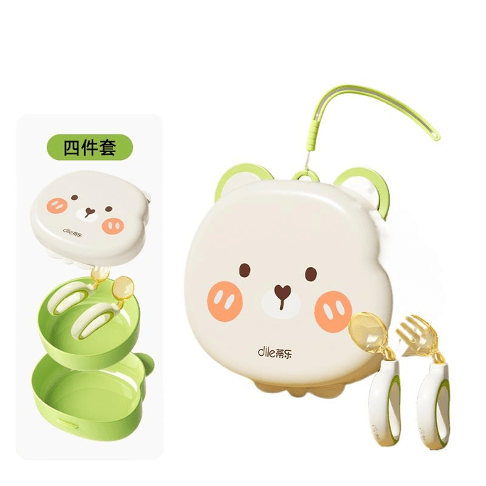 Tile Baby Out Portable Eating Rice Bowl Collapsible Tableware Qin Morning Green Set *1 Set