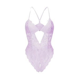 美国 PinklemonLA 雪羽轻颤·纯色蕾丝蝴蝶结裸背开裆连体衣 - 紫色