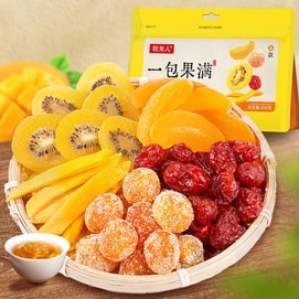 牧果人 一包果满 果脯蜜饯 A款 450g【黄桃干+圣女果干+猕猴桃干+芒果条+冰糖金桔】